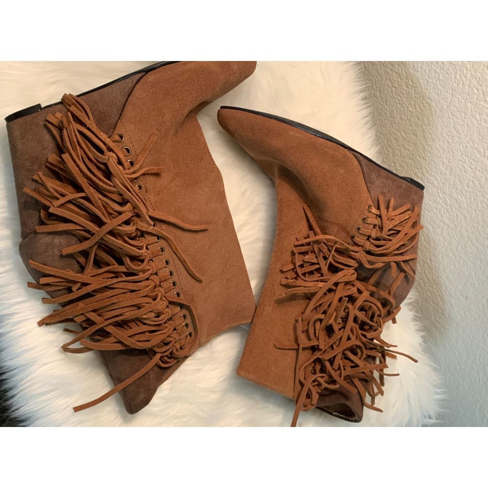 Bebe Fringe Wedge Boots